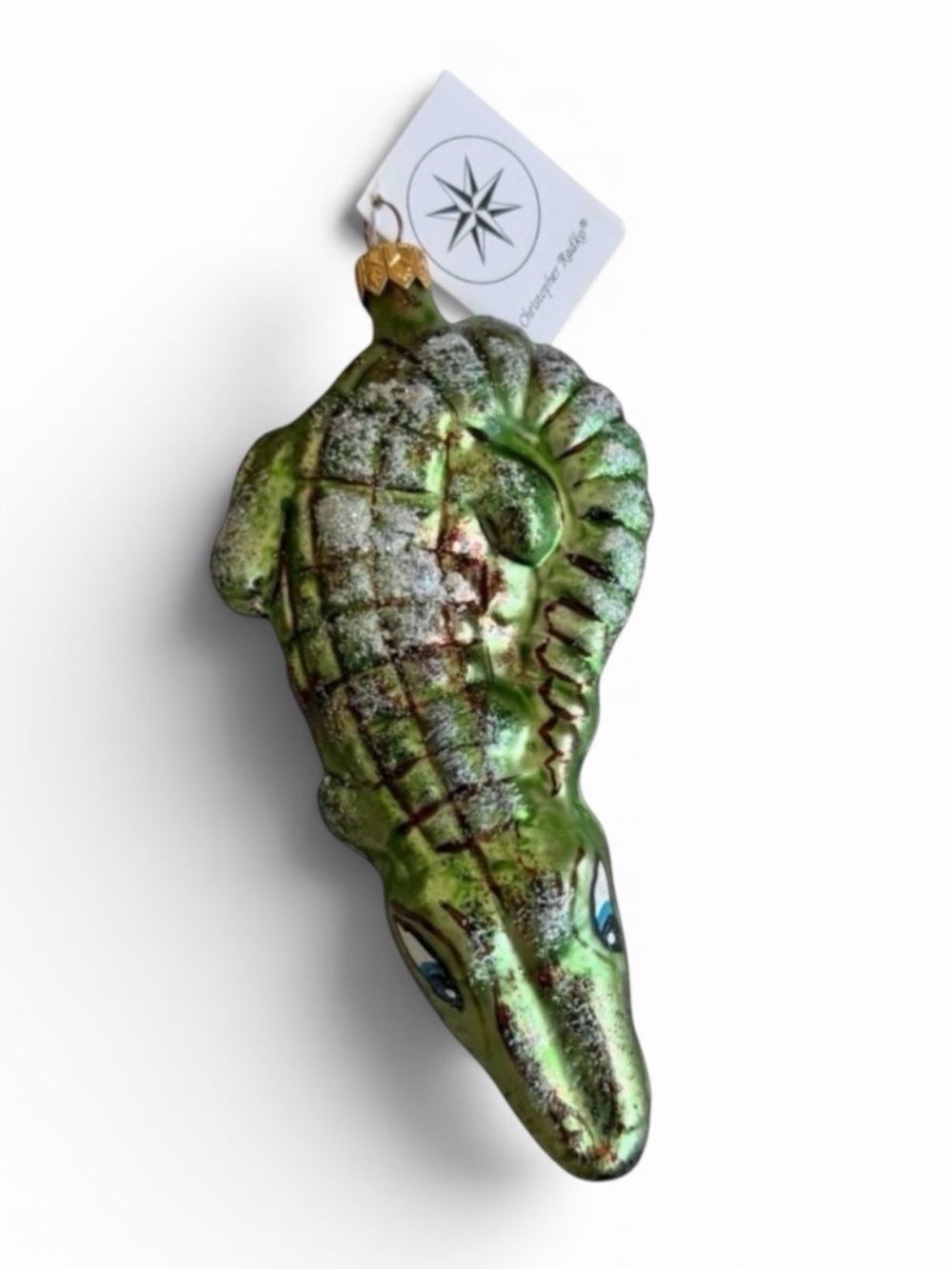 Christopher Radko "Al E. Gator" Metallic Green Hand Blown Glass Ornament 1995